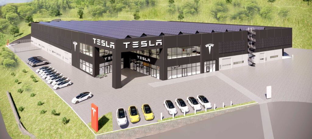 Illustrasjon av Tesla-bygget i Kobbervik næringspark