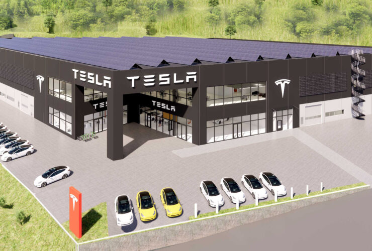 Illustrasjon av Tesla-bygget i Kobbervik næringspark